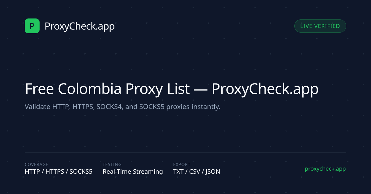 Free Colombia Proxy List — ProxyCheck.app