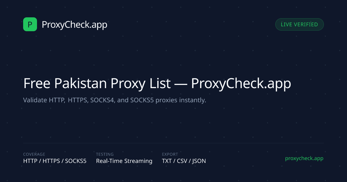 Free Pakistan Proxy List — ProxyCheck.app